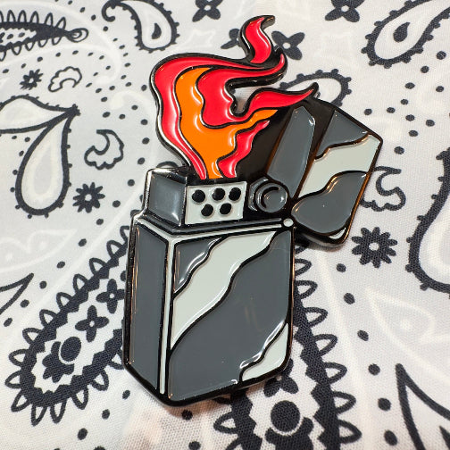 Flaming Lighter soft enamel lapel pin