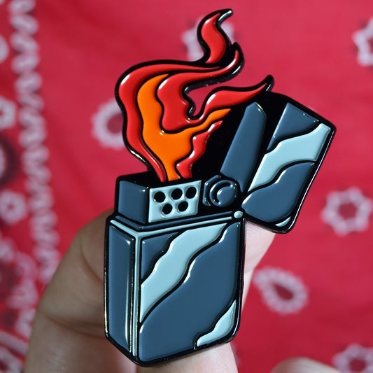 Flaming Lighter soft enamel lapel pin