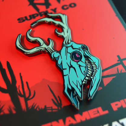Spooky Blue Deer Skull Pin- Creepy Lapel Pin for Horror Fans and Animal Lovers