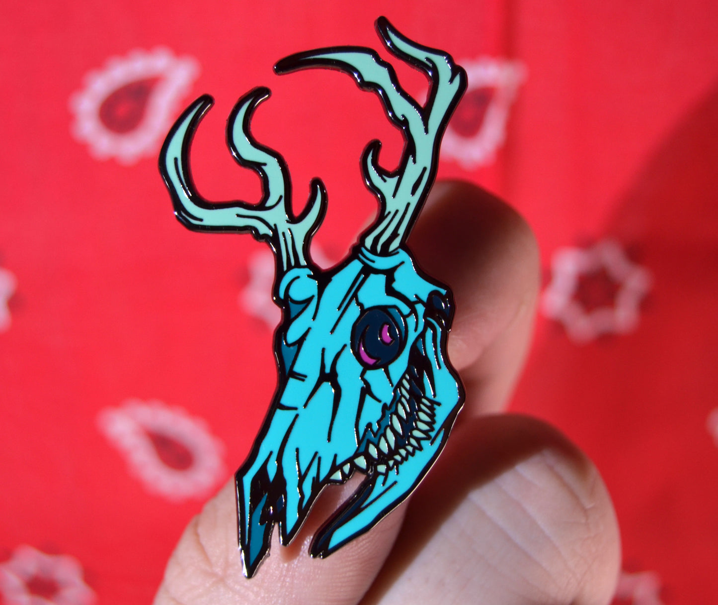 Spooky Blue Deer Skull Pin- Creepy Lapel Pin for Horror Fans and Animal Lovers