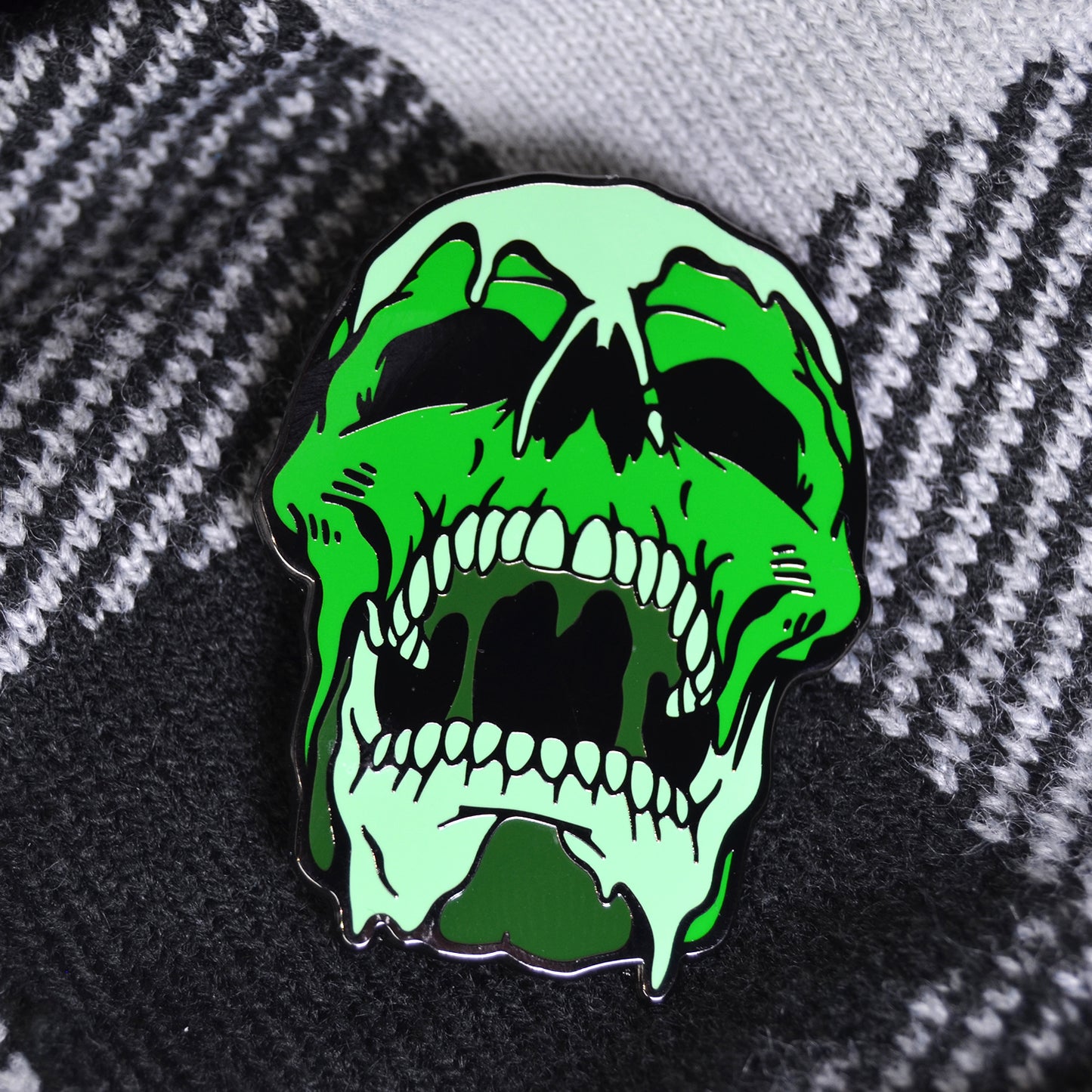 Green Melting Acid Skull Enamel Pin
