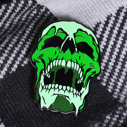 Green Melting Acid Skull Enamel Pin