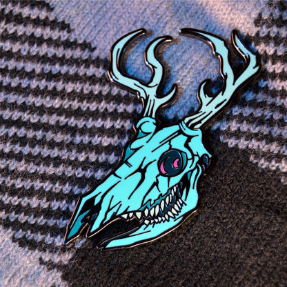 Spooky Blue Deer Skull Pin- Creepy Lapel Pin for Horror Fans and Animal Lovers