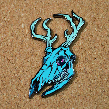 Spooky Blue Deer Skull Pin- Creepy Lapel Pin for Horror Fans and Animal Lovers