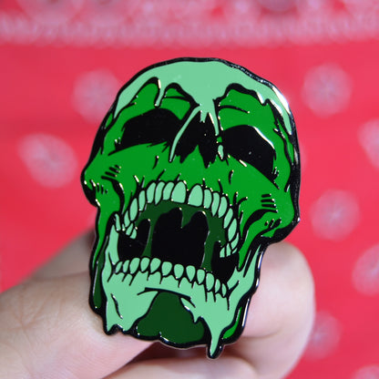 Green Melting Acid Skull Enamel Pin