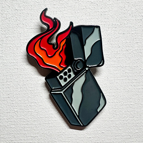 Flaming Lighter soft enamel lapel pin