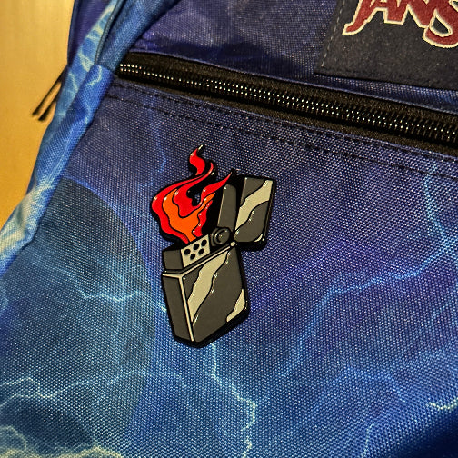 Flaming Lighter soft enamel lapel pin