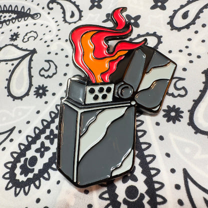 Flaming Lighter soft enamel lapel pin